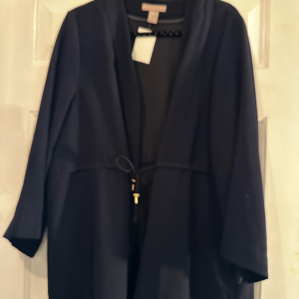 Navy Open Front jacket with tie H&M US20 new with tags